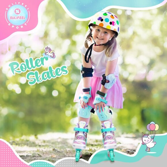 Sulifeel Kids A Rainbow Unicorn Inline Adjustable Light Up Wheels Skates - Picture 8 of 8